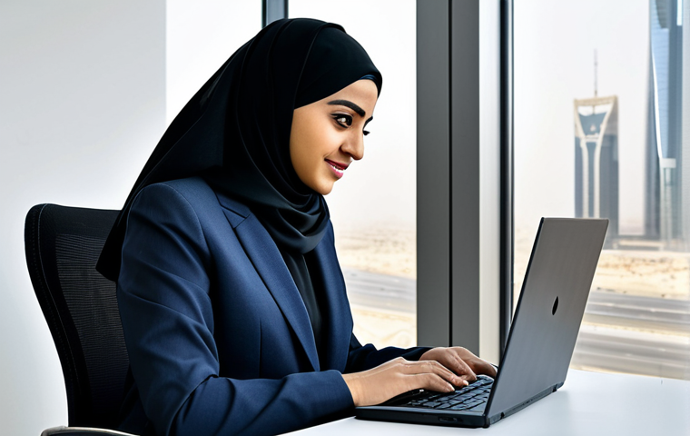 사우디아라비아에서 이슬람 율법의 적용 사례 - Modern Saudi Businesswoman**

"A professional Saudi businesswoman in a modest, stylish business suit...