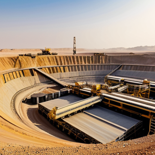 Home 3 사우디아라비아의 금광 및 천연자원 산업 - Modern Gold Mine Operation**
"A vast, open-pit gold mine in the Saudi Arabian desert at sunrise, fu...